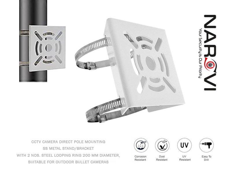 CCTV Camera Direct Pole Mount Stand-Bracket with 2 Steel Looping Ring  Suitable for Outdoor Bullet Cameras Enclosures  Manufacturers - Suppliers Rajkot Gujarat India