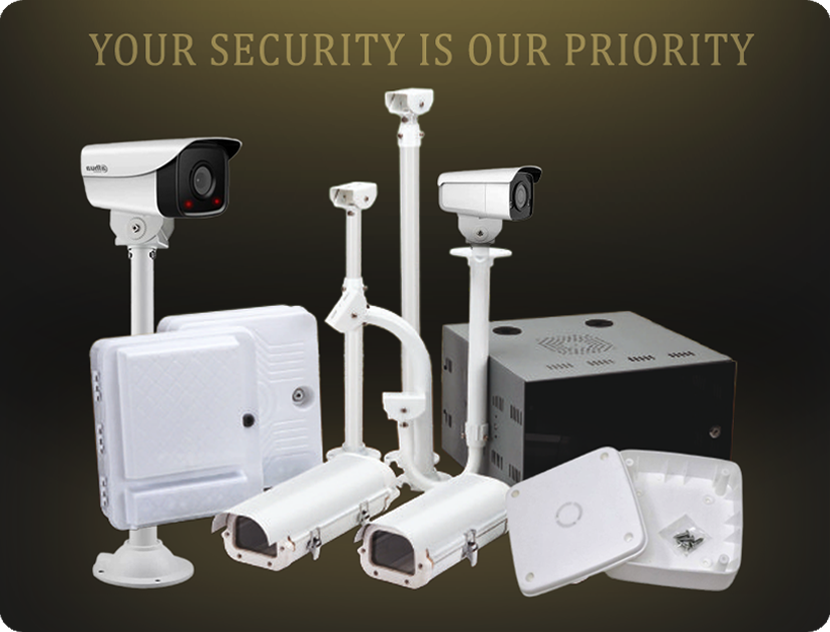 CCTV Security Camera Indoor / Out-door Fitting PVC-DVR-POE Junction Box  - Metal Aluminium Stand Manufacturers Rajkot Gujarat India
